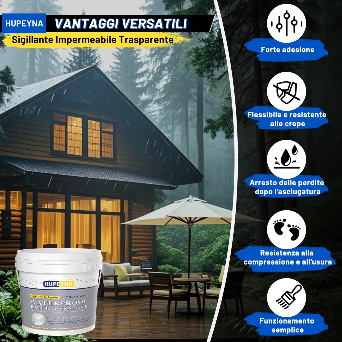 Sigillante Impermeabile Trasparente, Sigillante Impermeabile Liquido di Riparazione Delle Perdite, Gomma Liquida Trasparente Rivestimento Impermeabiles, Colla Impermeabiles per Esterni ed Interni 5KG