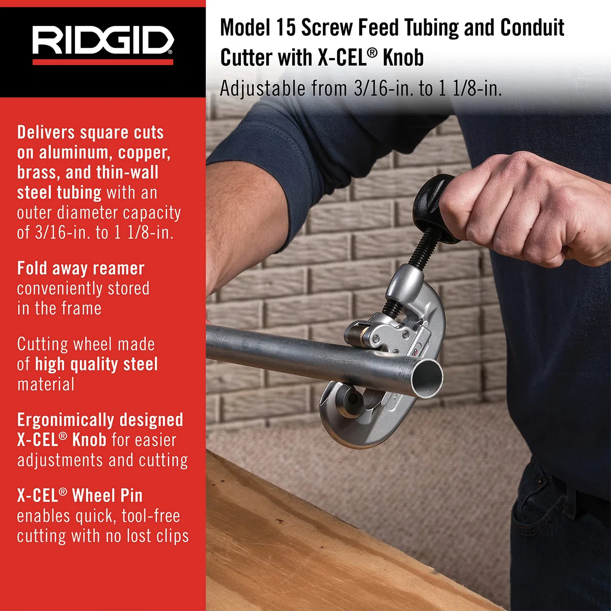 RIDGID 32920 Modello 15 Tagliatubi con Avanzamento a Vite, Capacità 5-28 mm