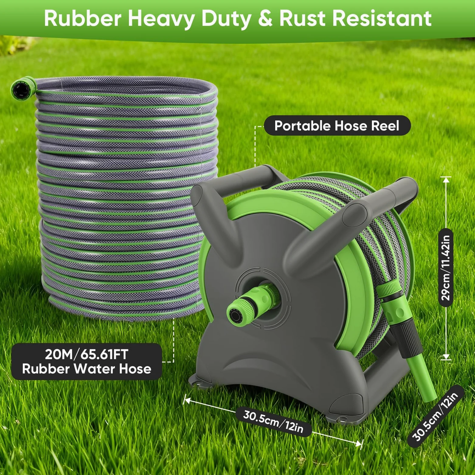 Avvolgitubo Automatico Retrattile 20m, Avvolgitubo da Giardino ad Aria Compressa, Fissaggio a Parete Girevole 180°, Canna Acqua Giardino per Irrigazione Giardino Orto e Pulizia Domestica