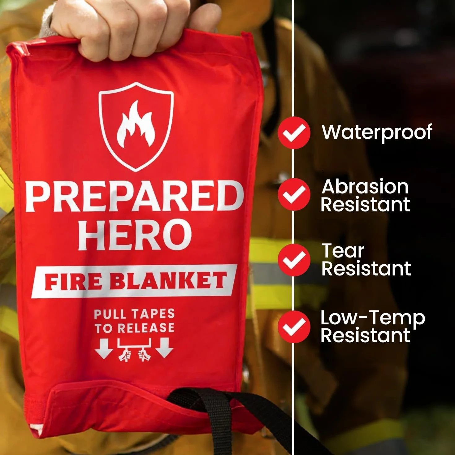 Prepared Hero Coperta antincendio di emergenza, confezione da 4, coperta antincendio per cucina, 101,6 x 101,6 cm, coperta antincendio per casa, coperta antincendio in fibra di vetro