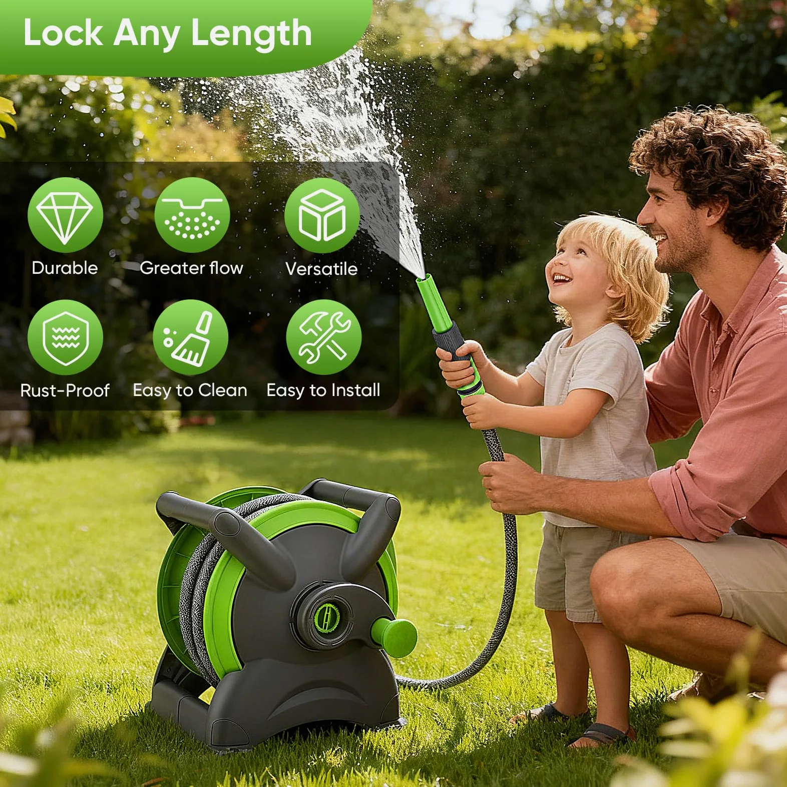 Avvolgitubo Automatico Retrattile 20m, Avvolgitubo da Giardino ad Aria Compressa, Fissaggio a Parete Girevole 180°, Canna Acqua Giardino per Irrigazione Giardino Orto e Pulizia Domestica