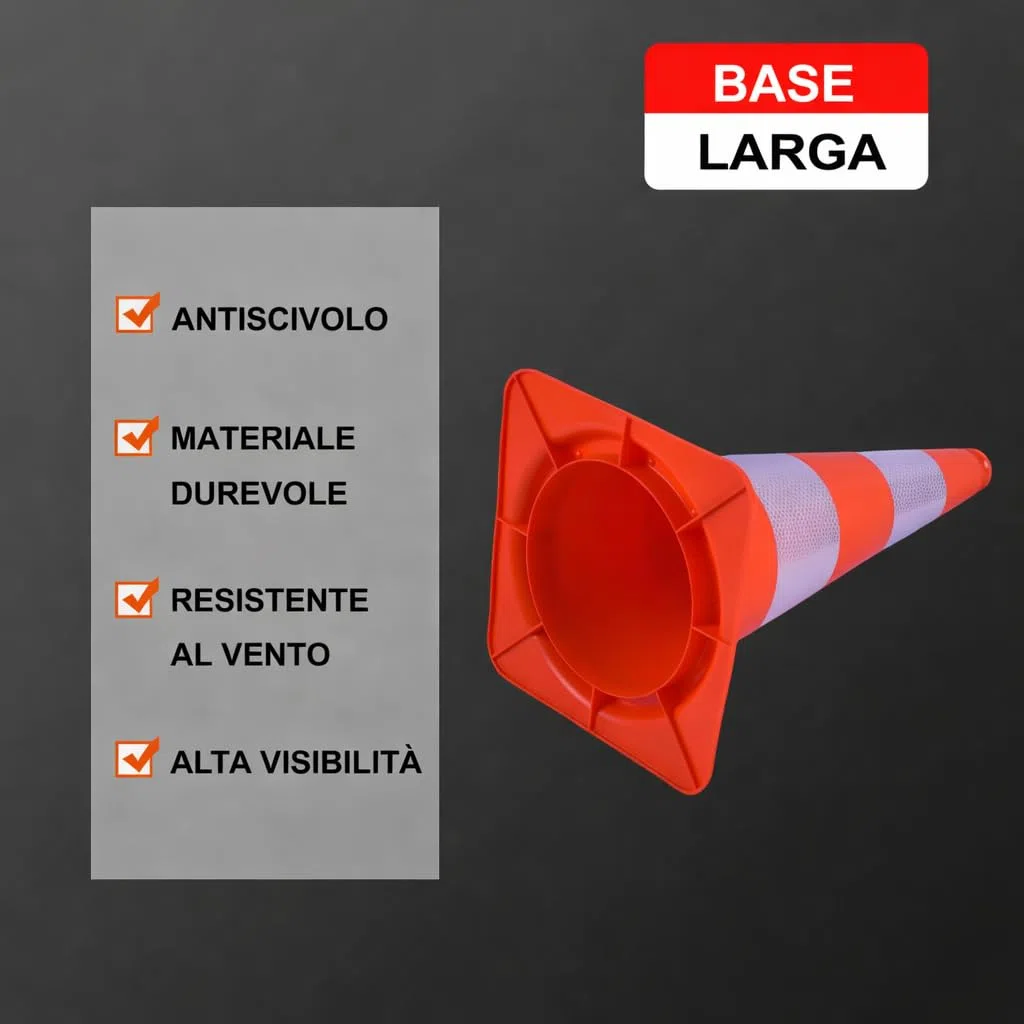 Set di 10 Coni Stradali, Coni di Sicurezza con Nastro Riflettente e Materiale PVC per Sicurezza Stradale, Parcheggio, Allenamento Sportivo e Attività all'Aperto (50 cm)
