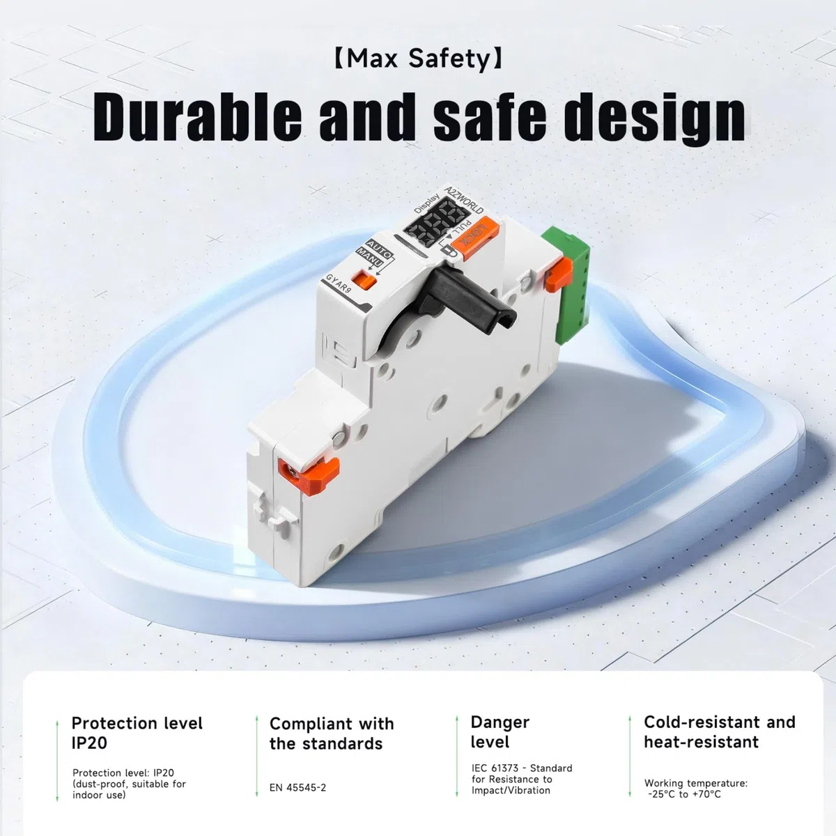 Interruttore Magnetotermico Differenziale Con Riarmo Automatico, RCBO Tipo AC Curva C, Idn 30mA / 0.03A, In 25A, 1P+N 6kA, 3 Moduli, con 3 Tentativi di Riarmo (10s/60s/300s)