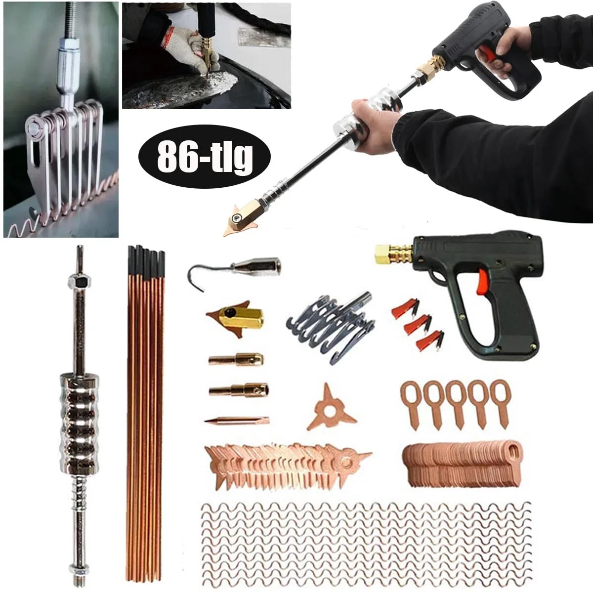 86 pezzi Accessori Dent Puller Kit Kit di Riparazione Auto Carrozzeria Spotter Saldatrice Kit Strumenti di Riparazione Elettrodi Punti di Saldatura Spotter Raddrizzamento Strumento