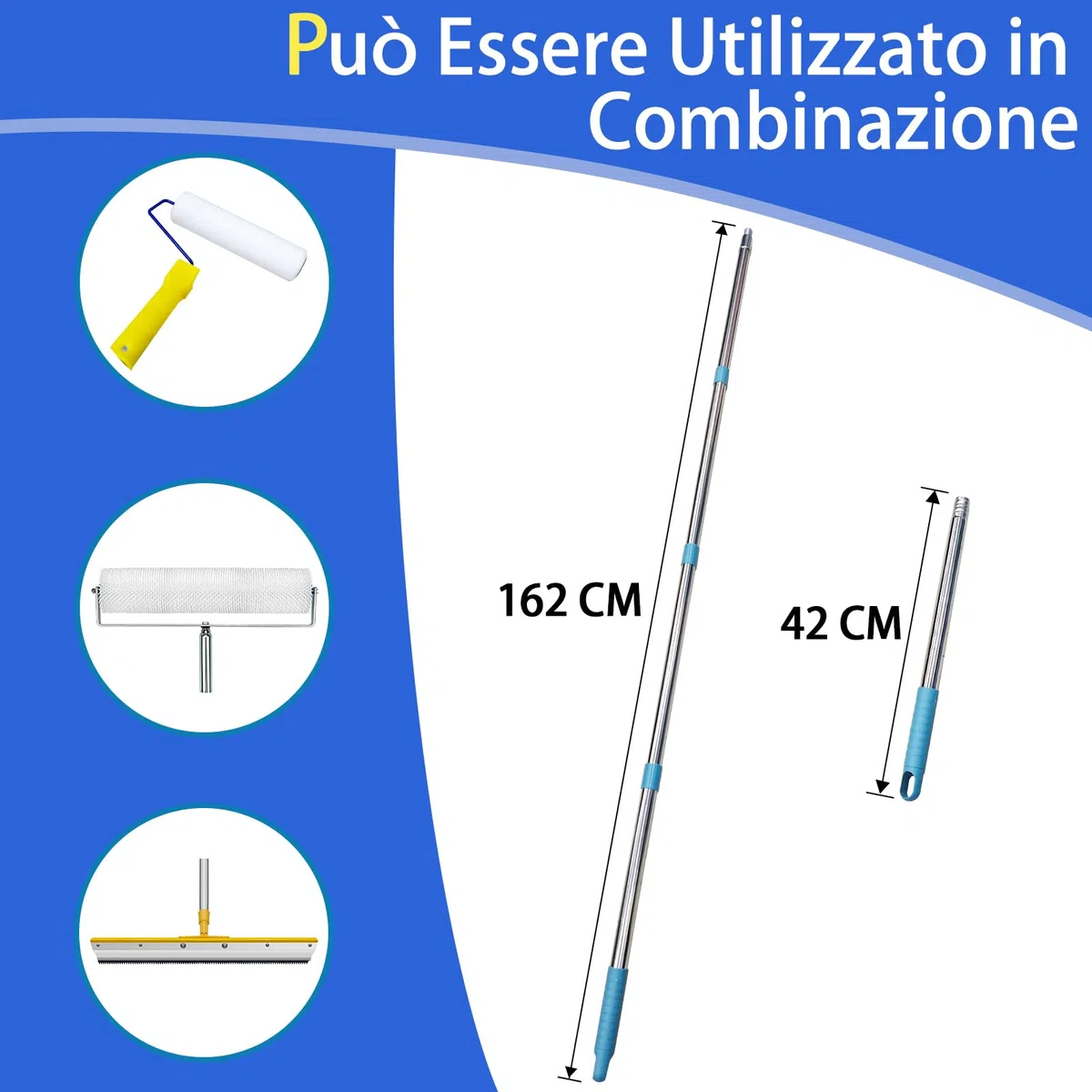 VKE Kit di Strumenti Autolivellante per Pavimenti, Rullo Frangibolle 11 mm, Scarpe Chiodate per Prato 30 mm, Spatola Autolivellantein, Asta Telescopica 162 cm (con Rullo Pittura e Spatole per Stucco)