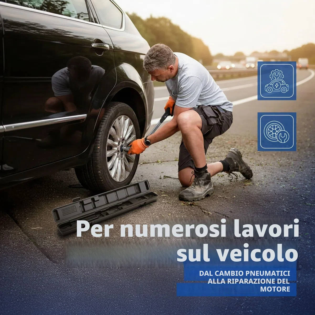 Goodyear Chiave dinamometrica premium, regolabile da 42 a 210 Nm, attacco quadrato da 1/2", prolunga inclusa e bussole da 17 mm e 19 mm