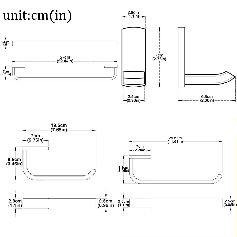 Flybath 4 pezzi Set di Accessori da Bagno - 57 cm Portasciugamani Da Parete Singolo, Anelli Portasciugamani, Porta Carta Igienica, Ganci Portasciugamani, Bronzo Spazzolato