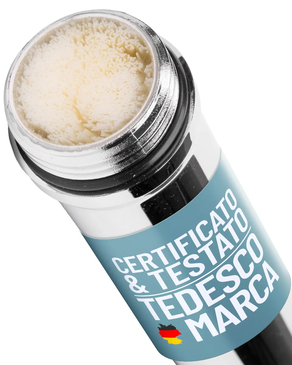 sanquell Testa Doccia Premium, Filtro antilegionella, Chrome plated, 1 getto, 1 impostazione, Moderno, Metallo, Cromo, Massaggio, 15 x 35 cm, Angolo