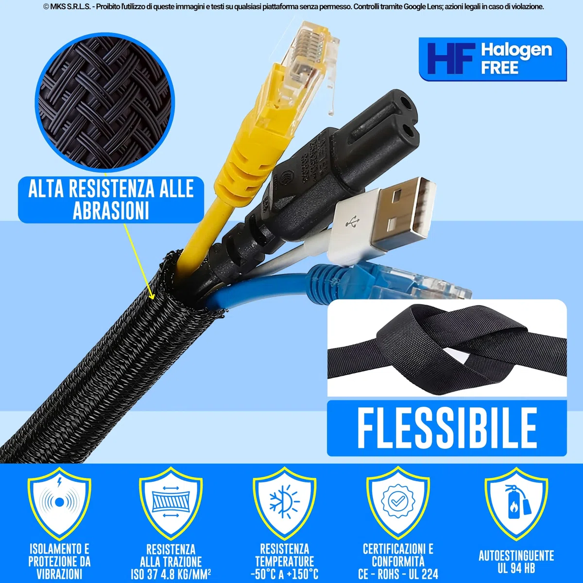 MarketConnect® Guaina Cavi Espandibile Ø 40mm, L 50mt • Raccogli, Proteggi e Nascondi Cavi • NERO • INDUSTRIALE STANDARD