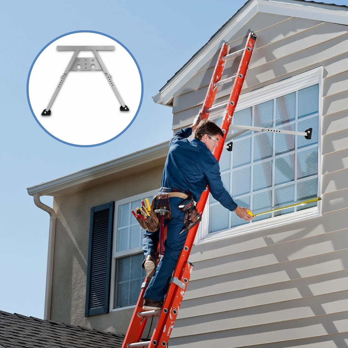 HEYOUTH Distanziatore della scala,Stabilizzatore Di Scala A Forma Di V in Acciaio,Gancio universale per Tetto,Lunghezza Regolabile 22-29.5 ",per scale di estensione,Tetto della scala,Finestra a Parete