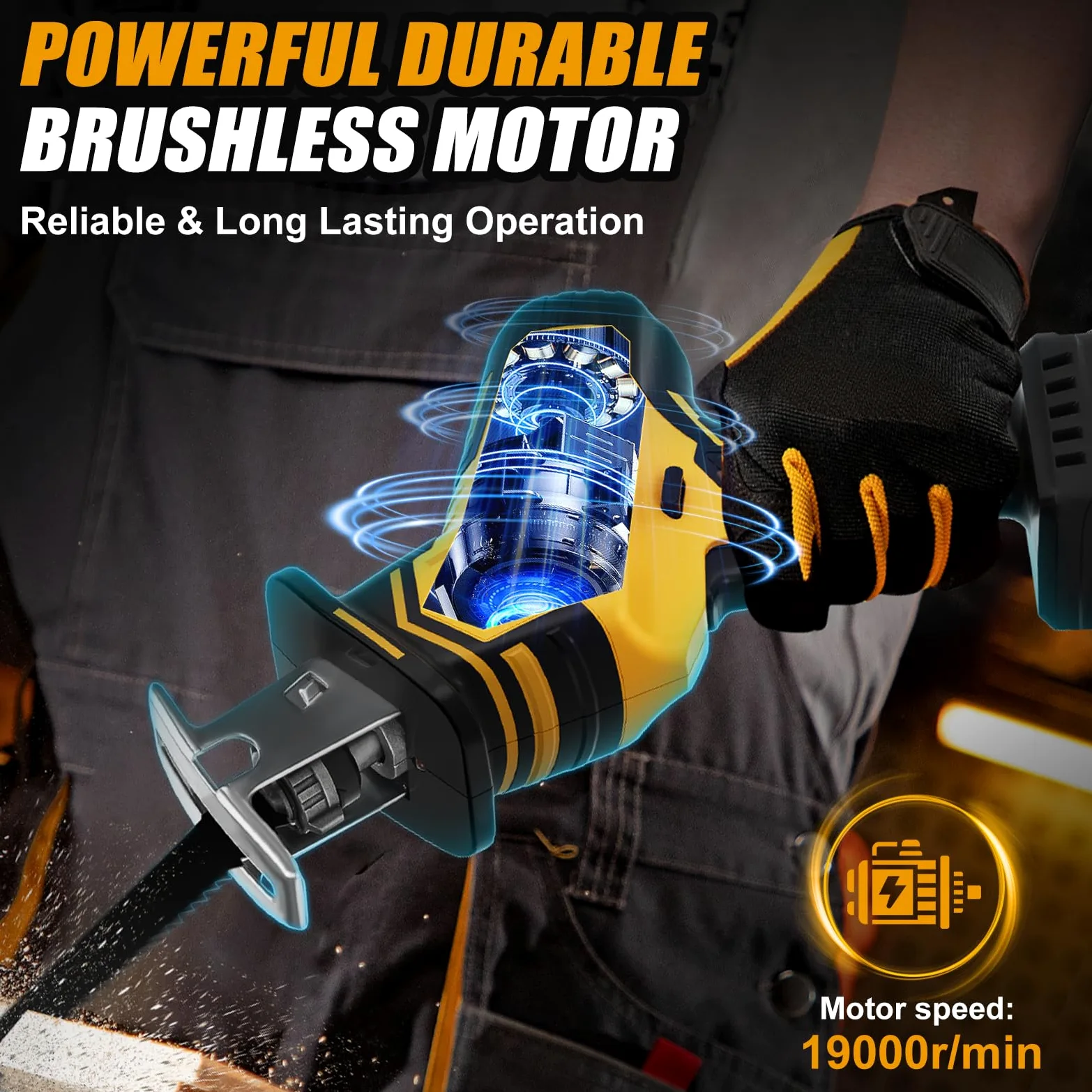 WingFly Sega a batteria per Dewalt da 18 V, 20 V, sega a sciabola professionale con 4 lame per sega, 2700 RPM con interruttore a velocità continuo, in metallo, legno (senza batteria)