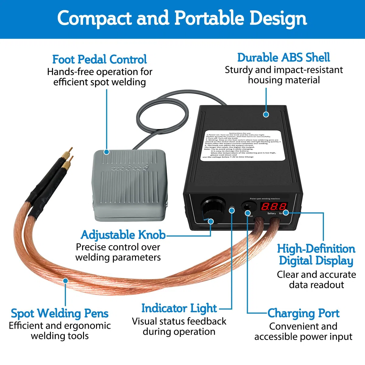 8000W Saldatrice a Punti Macchina Portatile per Saldatura a Punti per Batterie, Attrezzatura Ricaricabile con Penna di Saldatura per Nastri di Nickel da 0,1~0,3 mm