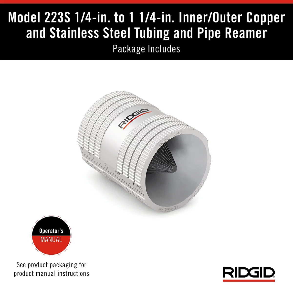 RIDGID 29983 Alesatore per tubi in acciaio inox modello 223S, alesatore interno/esterno da 6 mm a 36 mm