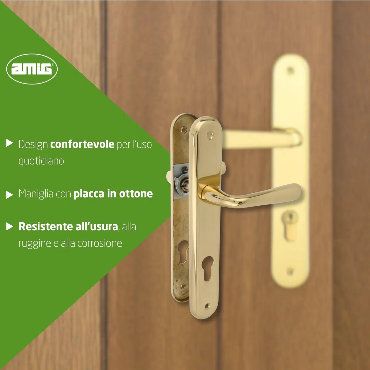 Amig - Set di Maniglie in Ottone - Modello 252 - Misura: 250 x 40 mm - Quadrato 8 mm - Finitura: Lucido
