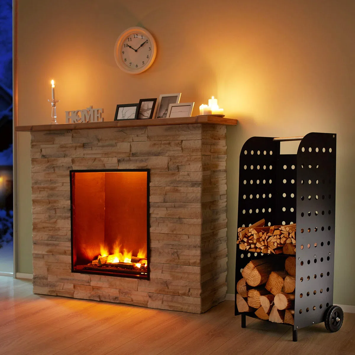 tectake® Carrello Portalegna con Ruote, Portatutto in Lamiera Perforata, Ripiano Aggiuntivo, Carrello Porta Attrezzi, Stabile e Robusto per Interno ed Esterno - Nero