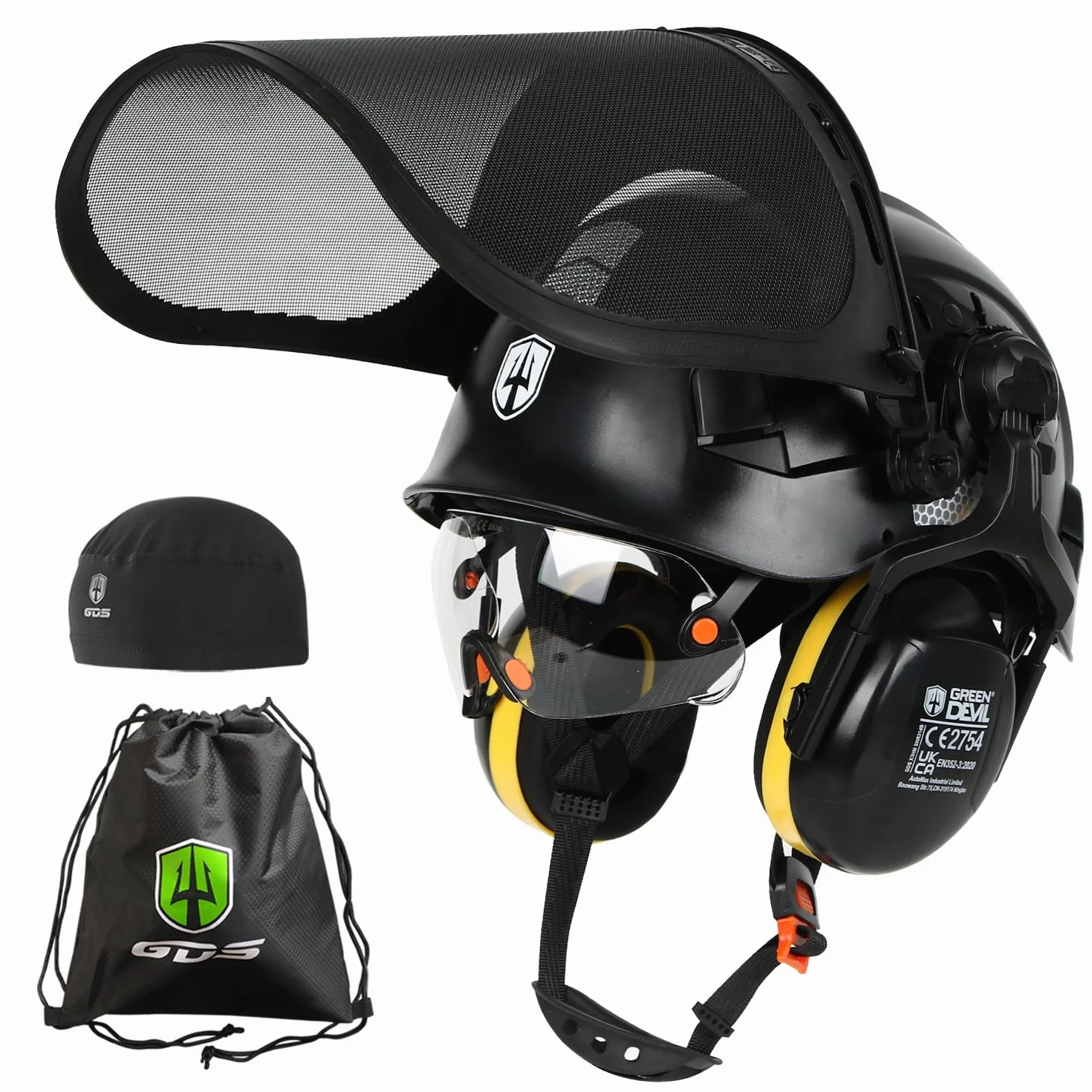 GREEN DEVIL Casco protettivo per motosega, certificato EN397, sistema 5 in 1, con protezione del viso, visiera integrata e paraorecchie – ventilato, per cascate e giardinaggio, unisex