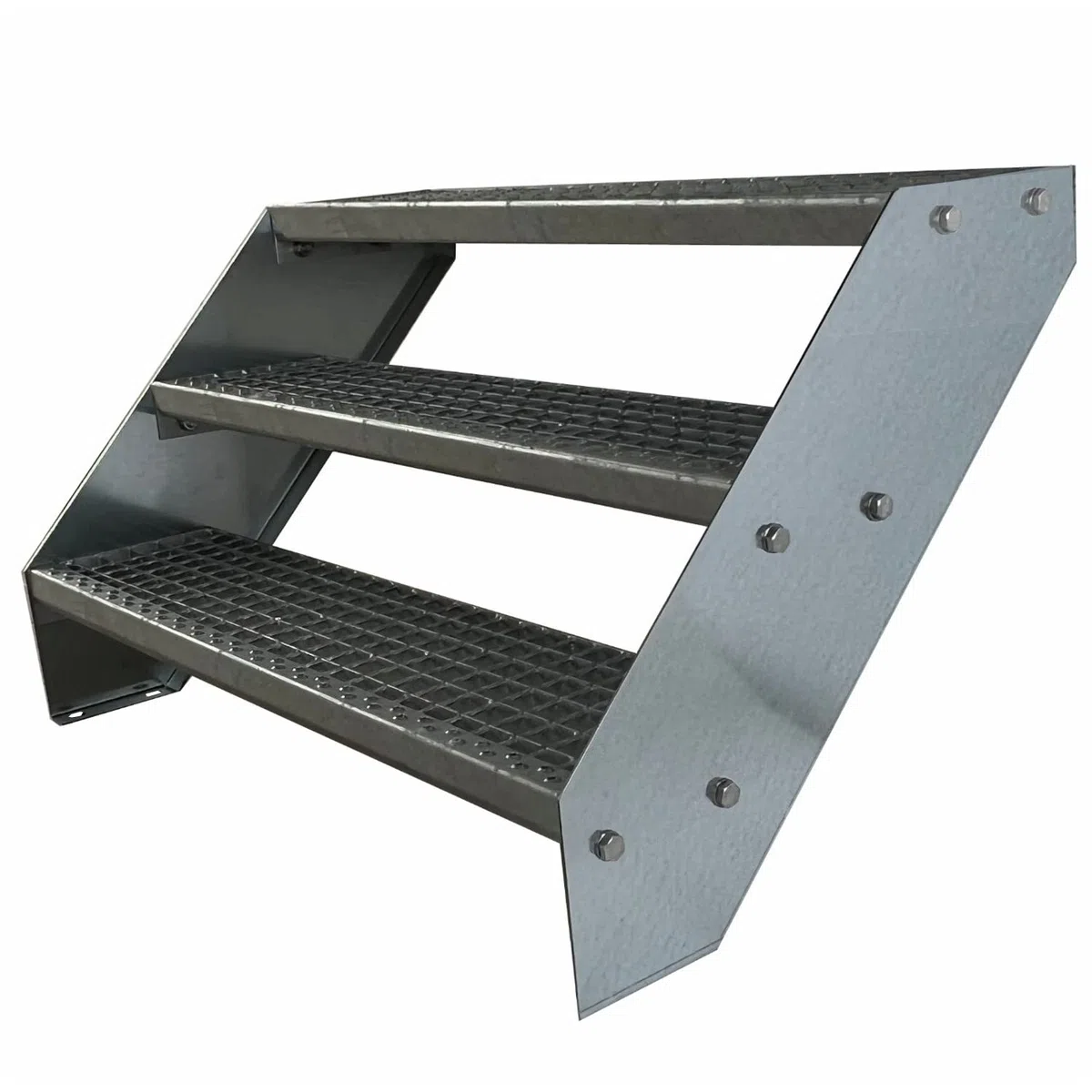 Scale con griglia in acciaio Premium 3 Gradini Completamente zincata - Dimensioni (L x L x H) 63cm x 120cm x 57cm Resistente alle intemperie e alla corrosione