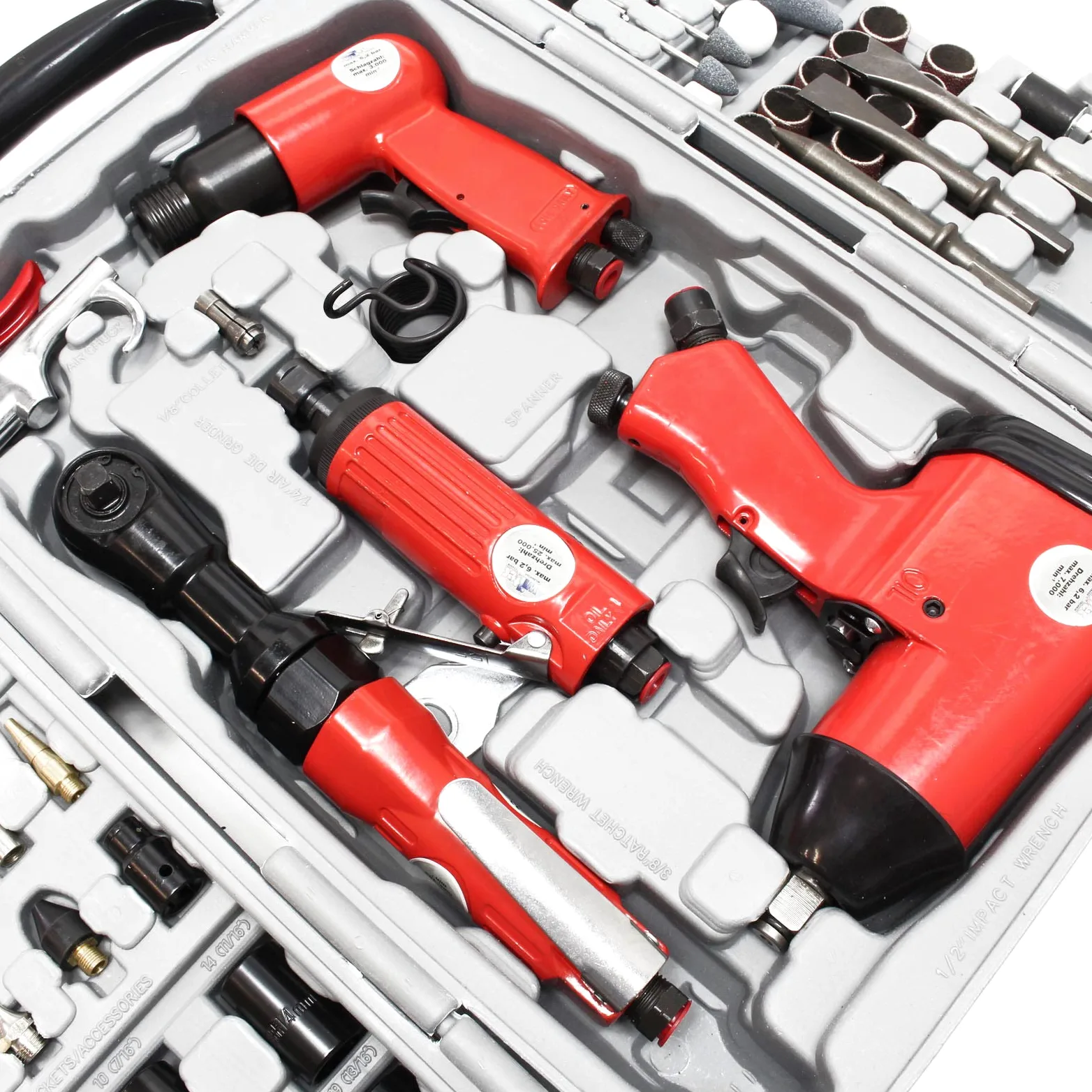 Wiltec Kit accessori per compressore 71 pezzi con 4 utensili pneumatici e inserti