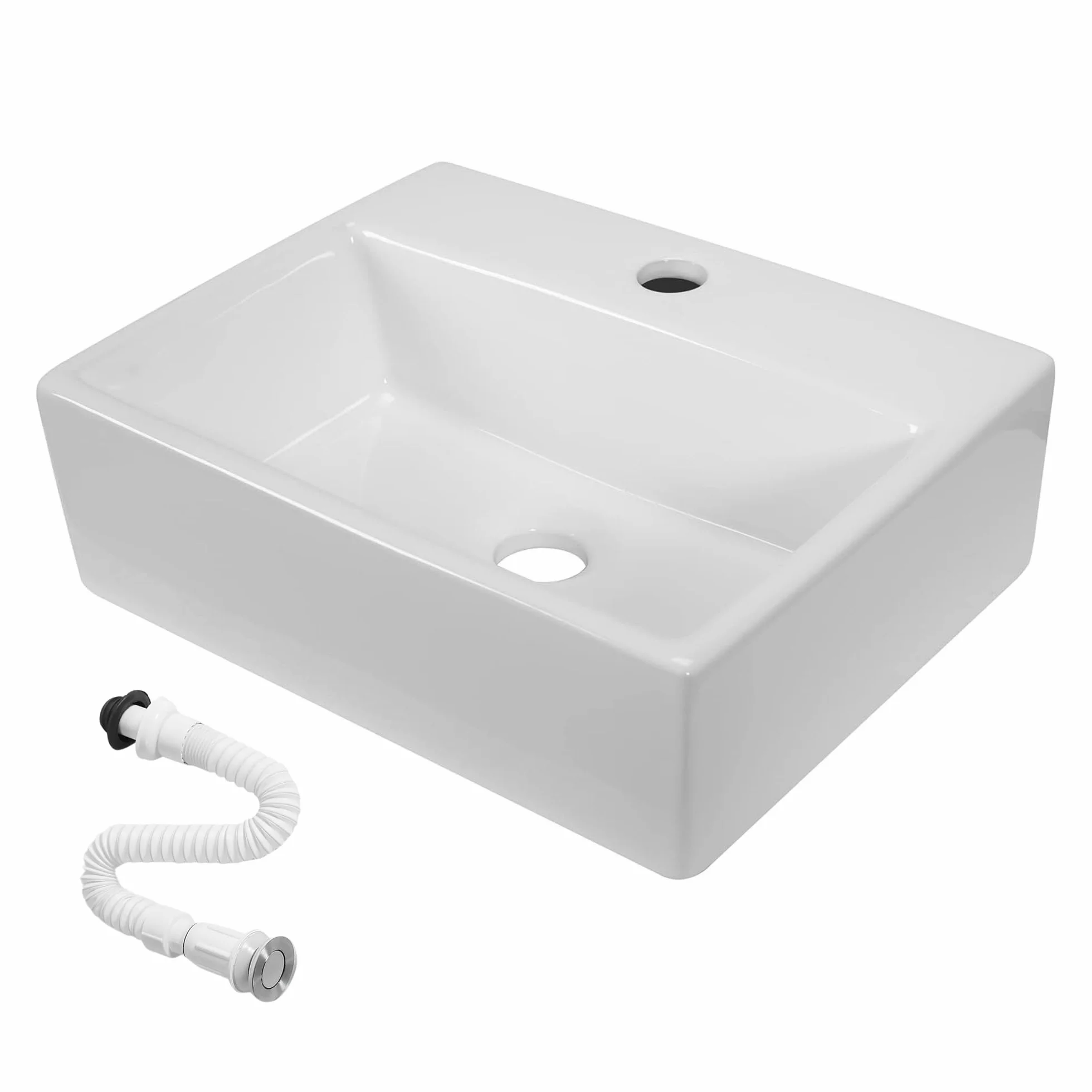 MAGIC SELECT Lavabo in Ceramica, Lavabo da Appoggio Bianco, Lavabo Sospeso Bagno Antimacchia, Facile da Pulire con Attacchi Standard. Ideale per Cucina o Bagno. (42x31x13 CM)