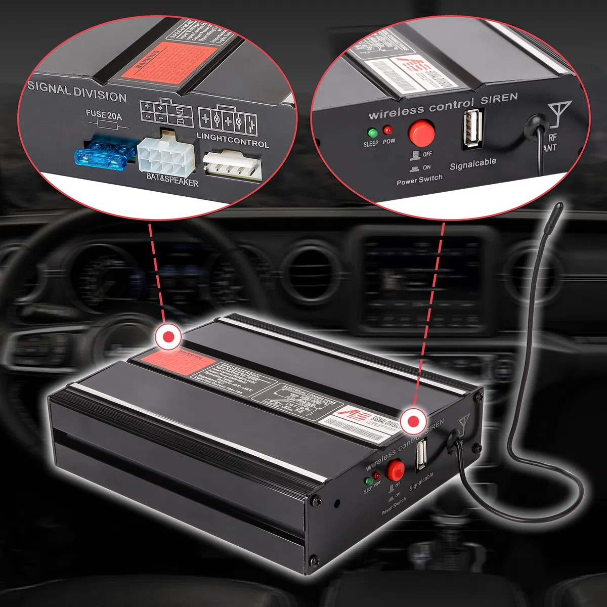 Sirena Wireless Auto Emergenza 12V 200W Sirena Polizia 20 Toni 130DB Microfono Wireless per Ambulanza Vigili del Fuoco Camion Veicoli Emergenza Allarme Acustico Professionale