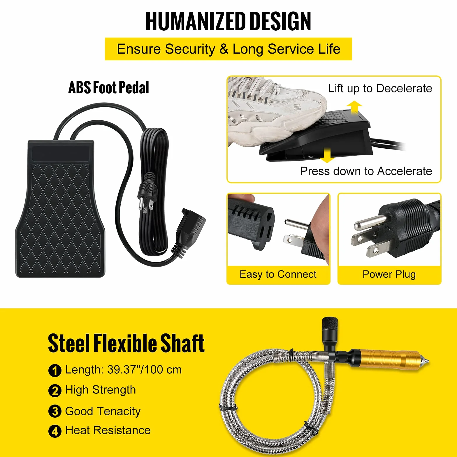 VEVOR Albero Flessibile con Mandrino per Trapano, Potenza 780 W 220 V 500-23000 RPM Smerigliatrice Elettrica con Albero Flessibile per Diversi Materiali Come Metallo, Legno, Pietra, Gioielli, ecc.
