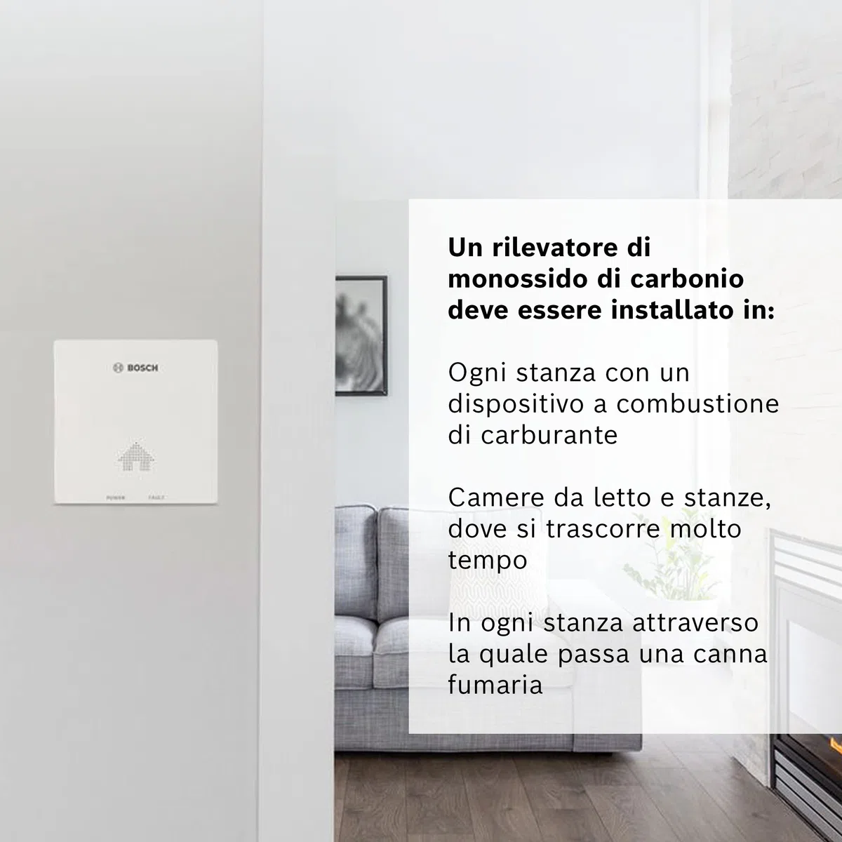 Bosch Rilevatore di CO D-CO - Allarme per Monossido di Carbonio - Facile da Installare con Modalità Memoria & Indicatore di Fine Vita