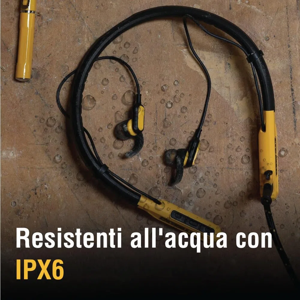 DEWALT Cuffie Bluetooth Heavy Duty con Nackenband, Auricolari Wireless da Collo con 30 Ore di Riproduzione, Isolamento Rumore, Magnetiche, Microfono Integrato, Ideali per Jobsite