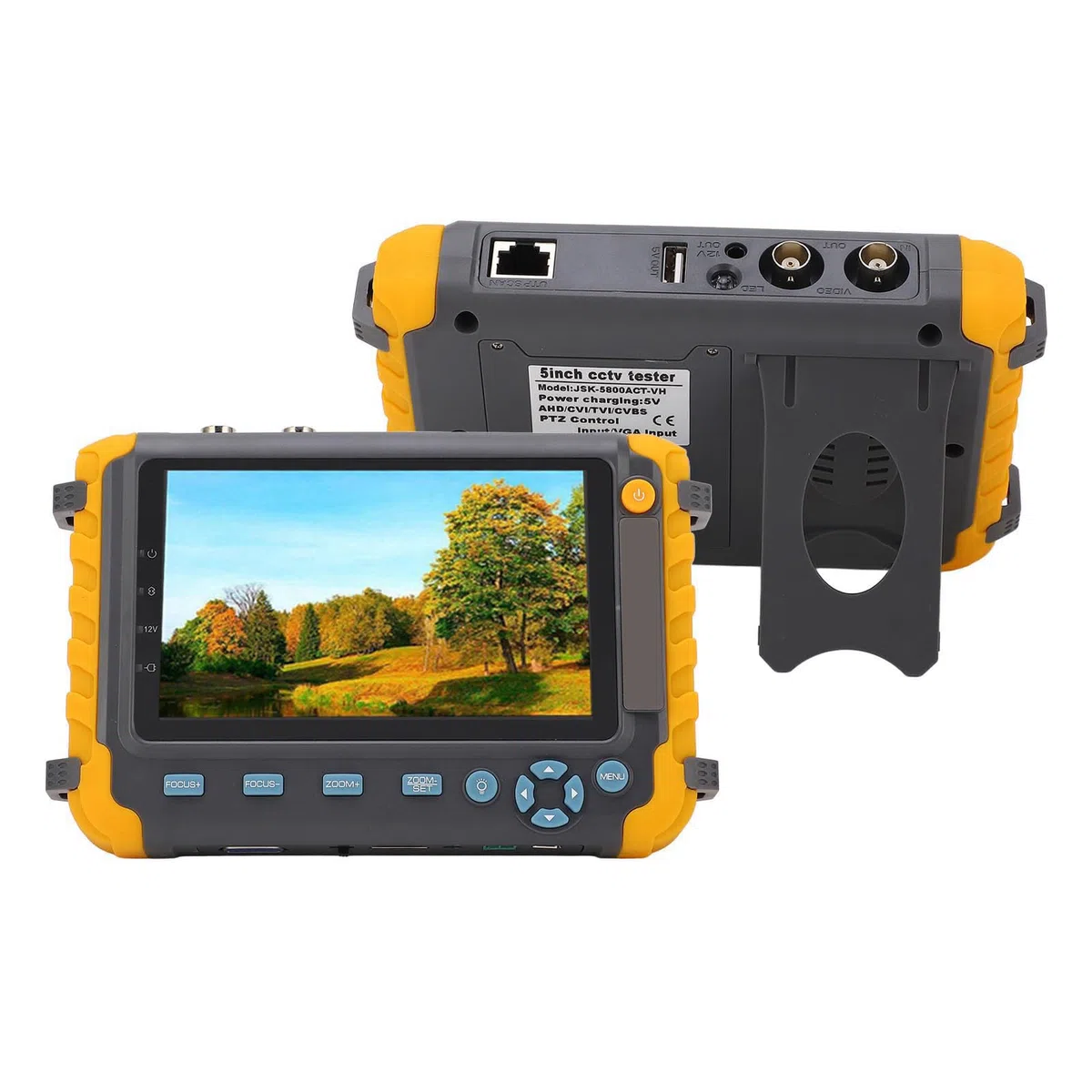 Focket Tester CCTV, Tester per Telecamera IP 5 Pollici 8 MP, Tester per Monitor Video Analogico Coassiale AHD TVI CVI con Test Cavo UTP Controllo PTZ Ingresso HDMI VGA Uscita DC12V (Spina UE)