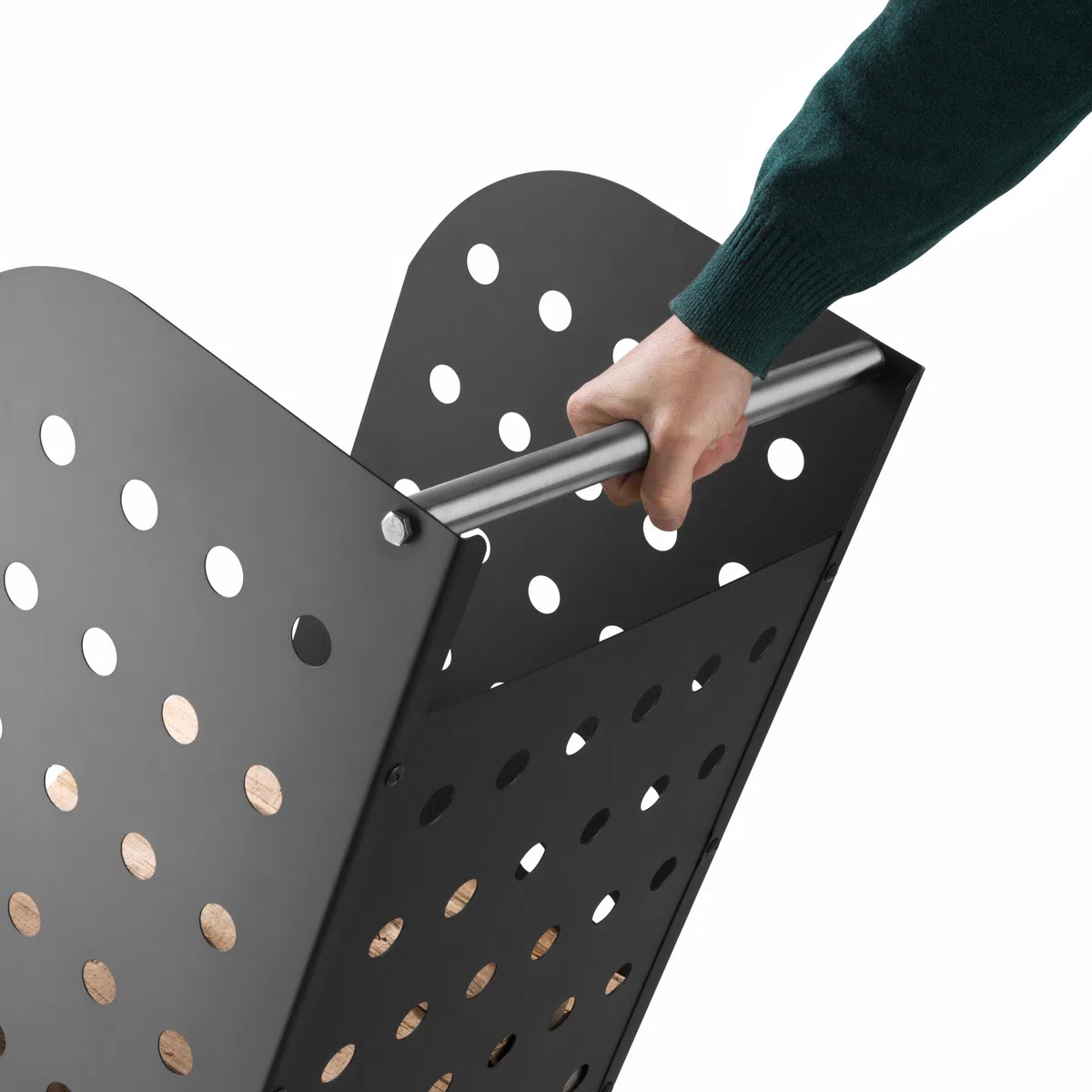 tectake® Carrello Portalegna con Ruote, Portatutto in Lamiera Perforata, Ripiano Aggiuntivo, Carrello Porta Attrezzi, Stabile e Robusto per Interno ed Esterno - Nero