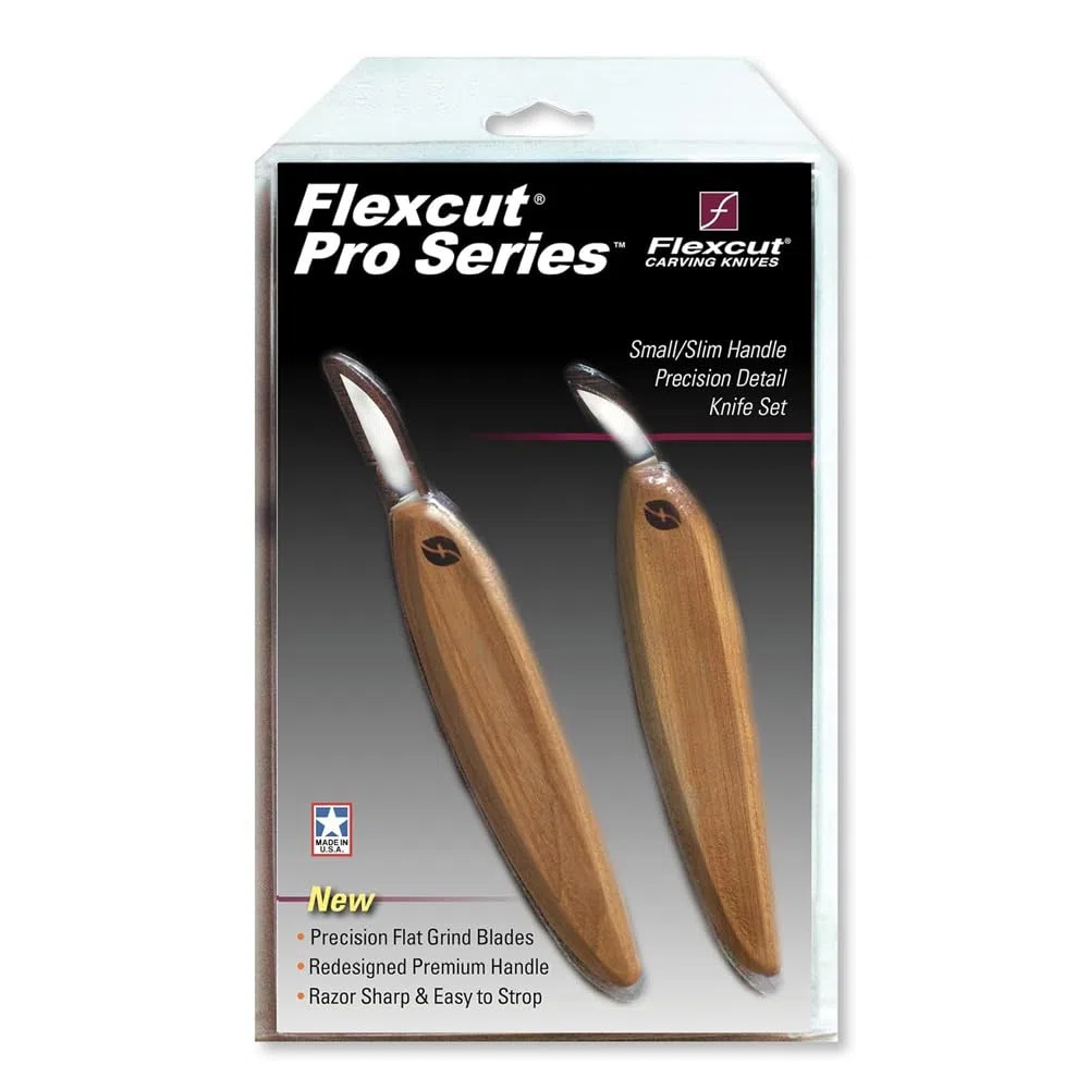 Flexcut Pro Series, Set 2 Coltelli da Intaglio Professionali, Manico Sottile, Lame 2,54-3,5 cm