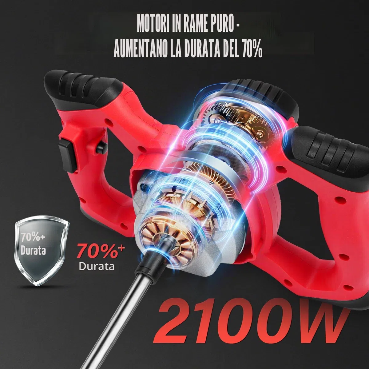 Anbull 2100W miscelatore per malta,Miscelatore Cemento, Miscelatore per Colla, Miscelatore Camion Betoniera, 6 velocità 0-930 giri/min, miscelatore per malta M14