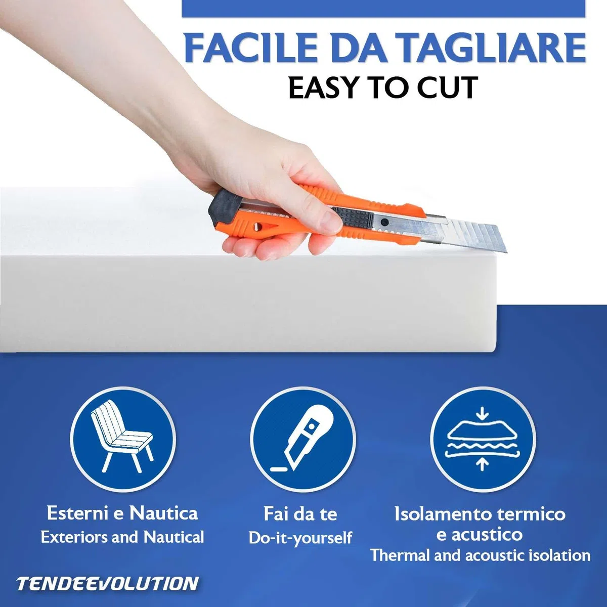TENDEEVOLUTION Gomma EVA, Gommapiuma per Imbottitura 200x100 cm, Densità 30, Spessore 1-10 cm. Schiuma EVA a Cellula Chiusa, Gomma EVA Bianca per Nautica, Fai da Te e Imbottiture (Spessore 3 cm)