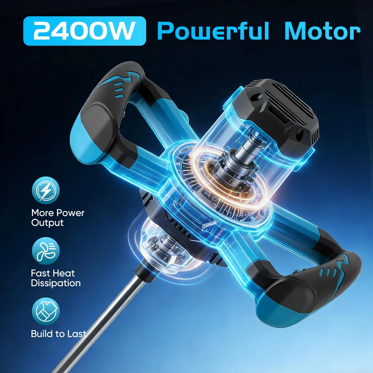 Miscelatore elettrico 2400 W, miscelatore manuale a 6 velocità regolabili, agitatore elettrico per cemento, intonaco, malta, vernice e colla