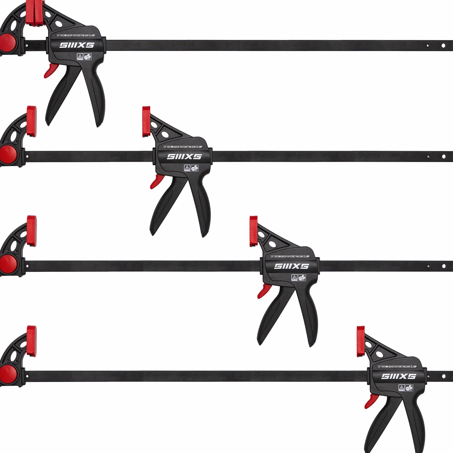 SIIIXS Morsetti da Falegname 4 Pezzi, Set di Morsetti per Legno a sgancio rapido da 609 mm per il Serraggio e l'allungamento, Morsetti a barra Serraggio 80 kg, Con certificato GS