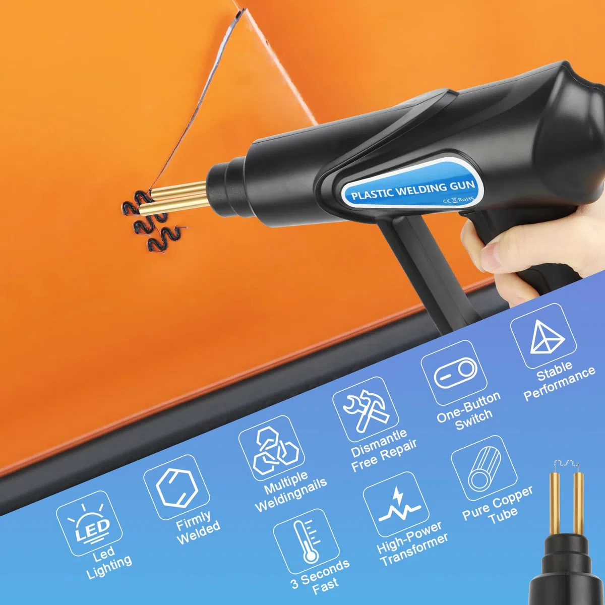 talifoca Kit di riparazione del paraurti dell'automobile del saldatore di plastica, kit di riparazione del saldatore della cucitrice calda, 70W 800Pcs 6 tipi clip del kit di riparazione del saldatore