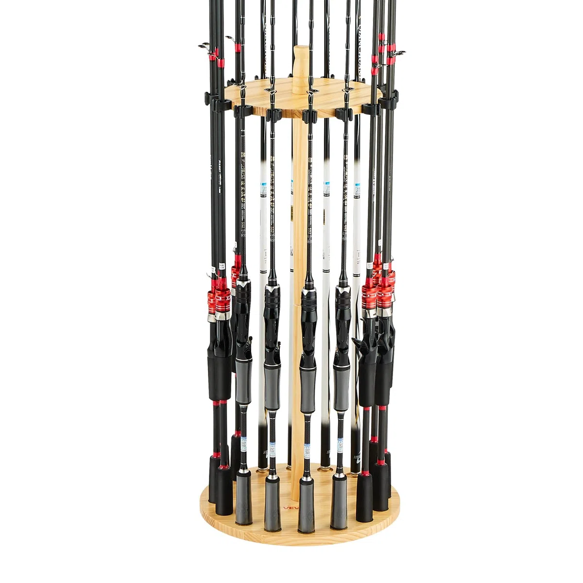 VEVOR Portacanne da Pesca per 16 Aste 330 x 770 mm Supporto in Legno Girevole a 360°, Rotondo, per Organizzare e Riporre Canne, Supporto da Pavimento Salvaspazio per Attrezzatura da Pesca