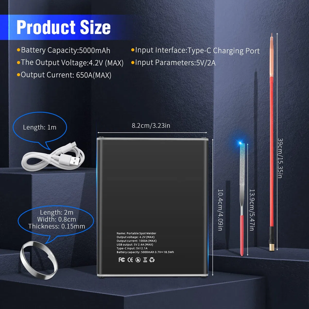 Aomdom Saldatore a Punto, Mini Macchina di Saldatura a Punti di Batteria 5000mAh 11 Velocità Regolabile, Ricarica USB Penna a sgancio rapido Foglio di Nichel per la Saldatura a Punti