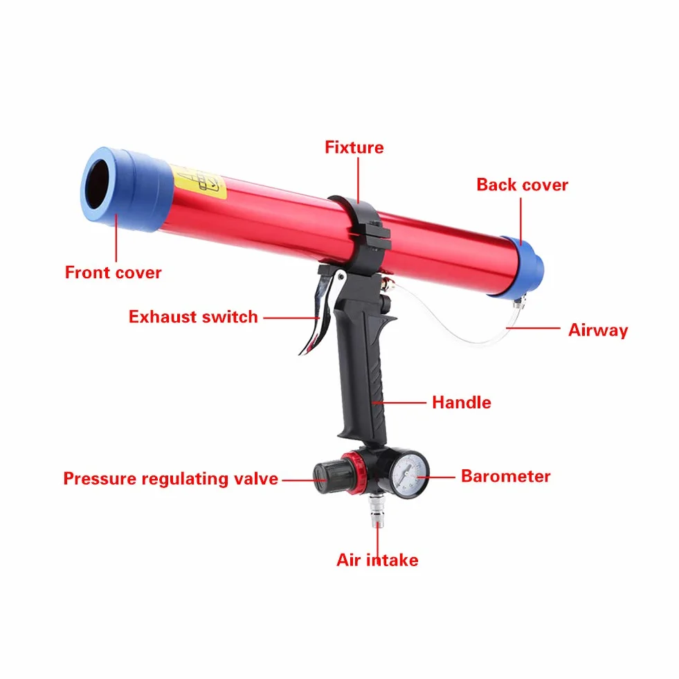 Pistola Silicone Pneumatica per Sigillante Cartucce 300ml-600ml Senza Troppopieno per Edilizia