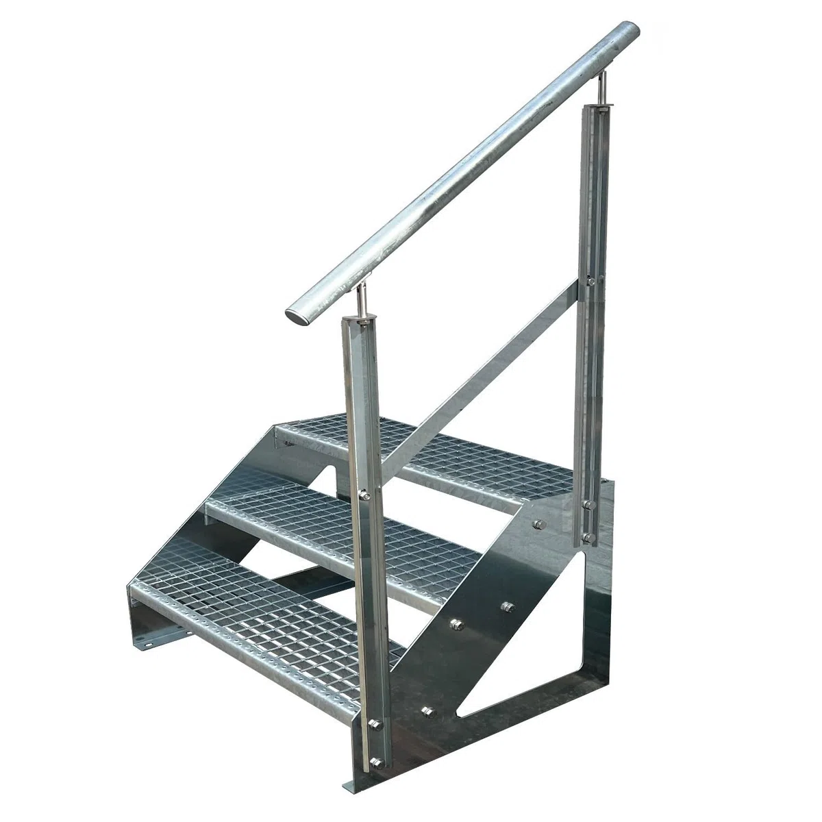 Scale con griglia in acciaio Premium 3 Gradini Scala autoportante Completamente zincata con ringhiera a destra - Dimensioni (L x L x H) 63cm x 100cm x 57cm