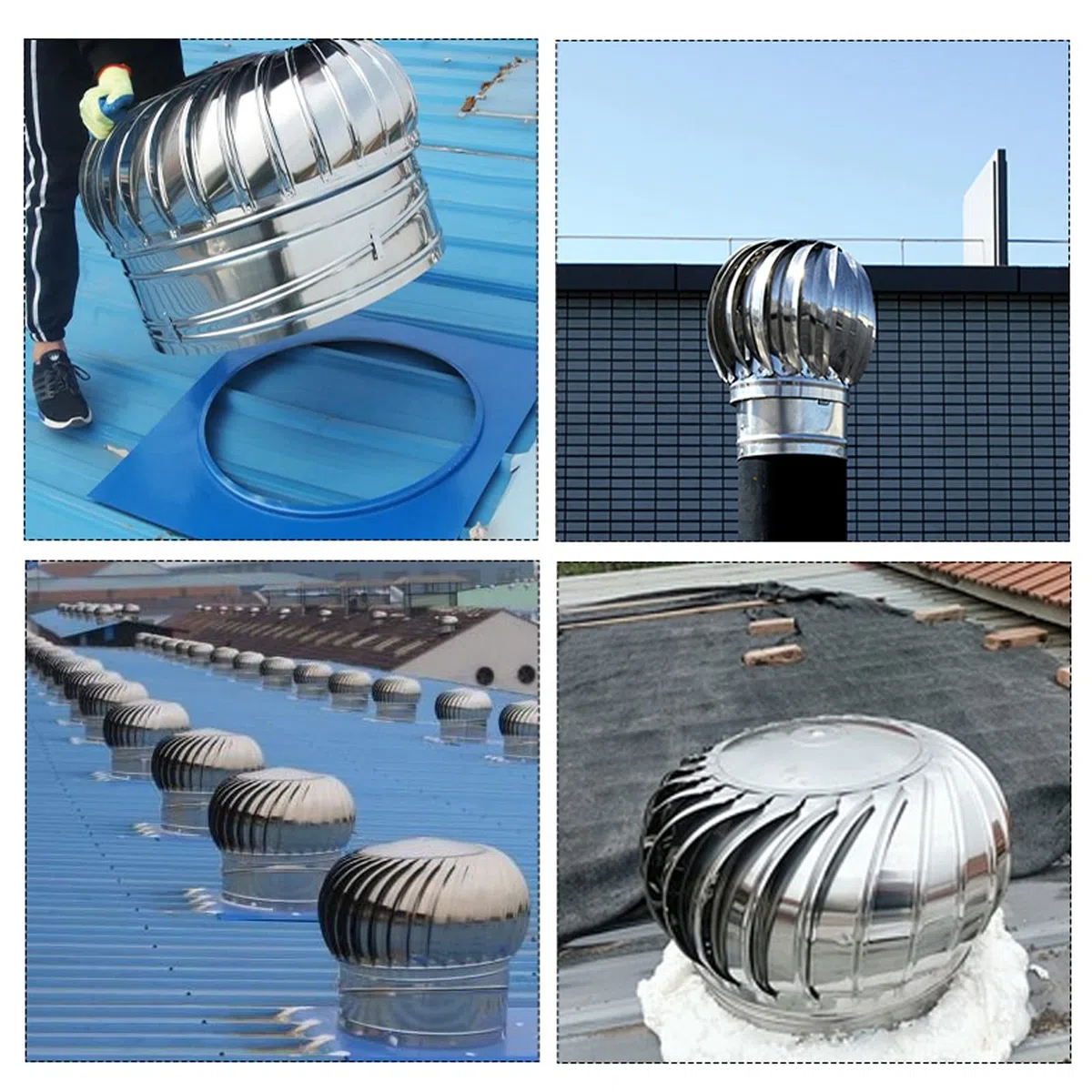 Camino Girevole, girante in Acciaio Inossidabile, Tappo di sfiato per Tetto, Camino Girevole, Camino con capventilazione, Ventilatore a turbina per Tetto, 200 mm/7,87 Pollici