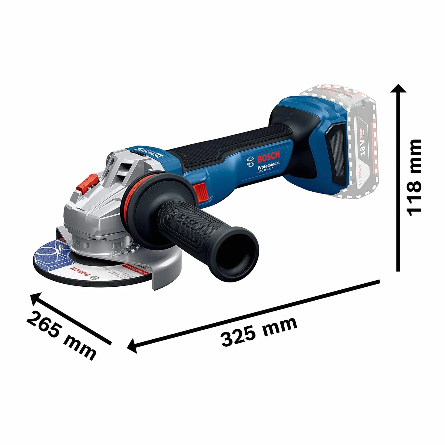 Bosch Professional 18V System Smerigliatrice angolare a batteria GWS 18V-11 S (diametro disco 125 mm, senza batteria/caricabatteria)