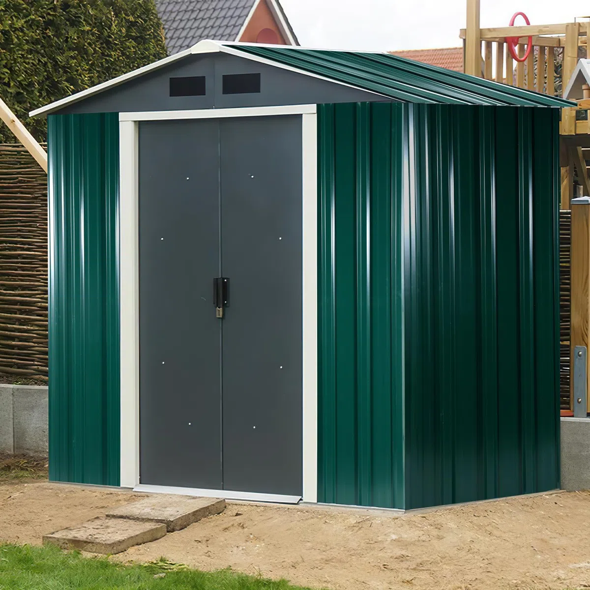 Ikodm 12 fogli trapezoidali da 129 x 46 cm, 7 m², lamiera ondulata zincata 0,25 mm, resistente alla ruggine, verde, lamiera per tetto