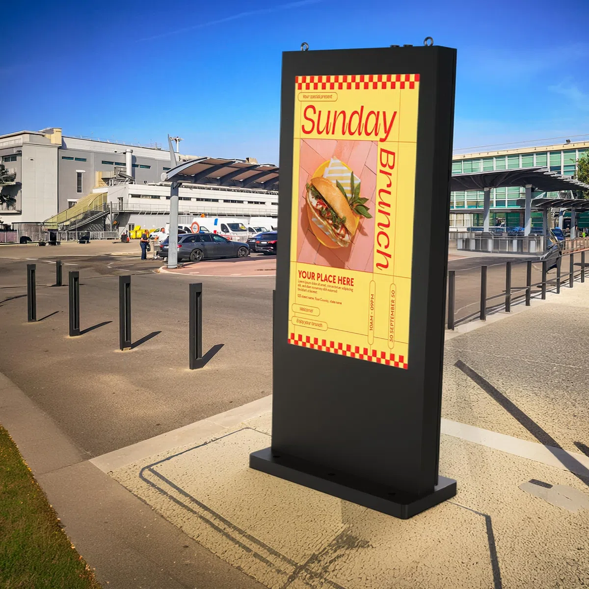 4K Totem Pubblicitario da Esterno, IP66 Impermeabile&3000 Nits,LCD Digital Signage con Luminosità Automatica,Remote CMS,WiFi/HDMI/USB,Totem Display Digitale per Ristorazione Retail (43 Pollici)