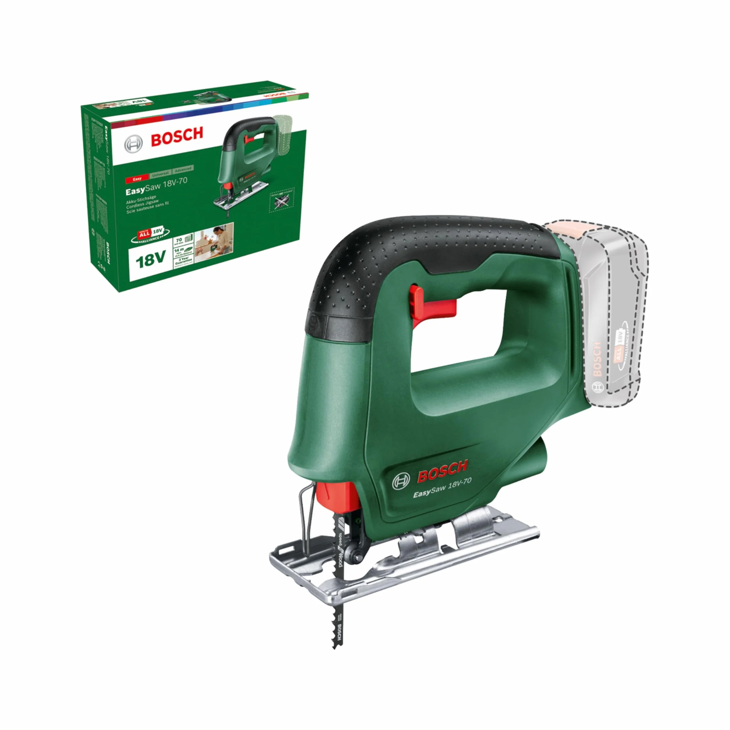 Bosch Seghetto alternativo a batteria EasySaw 18V-70 (senza batteria, sistema da 18 volt, confezione in cartone)