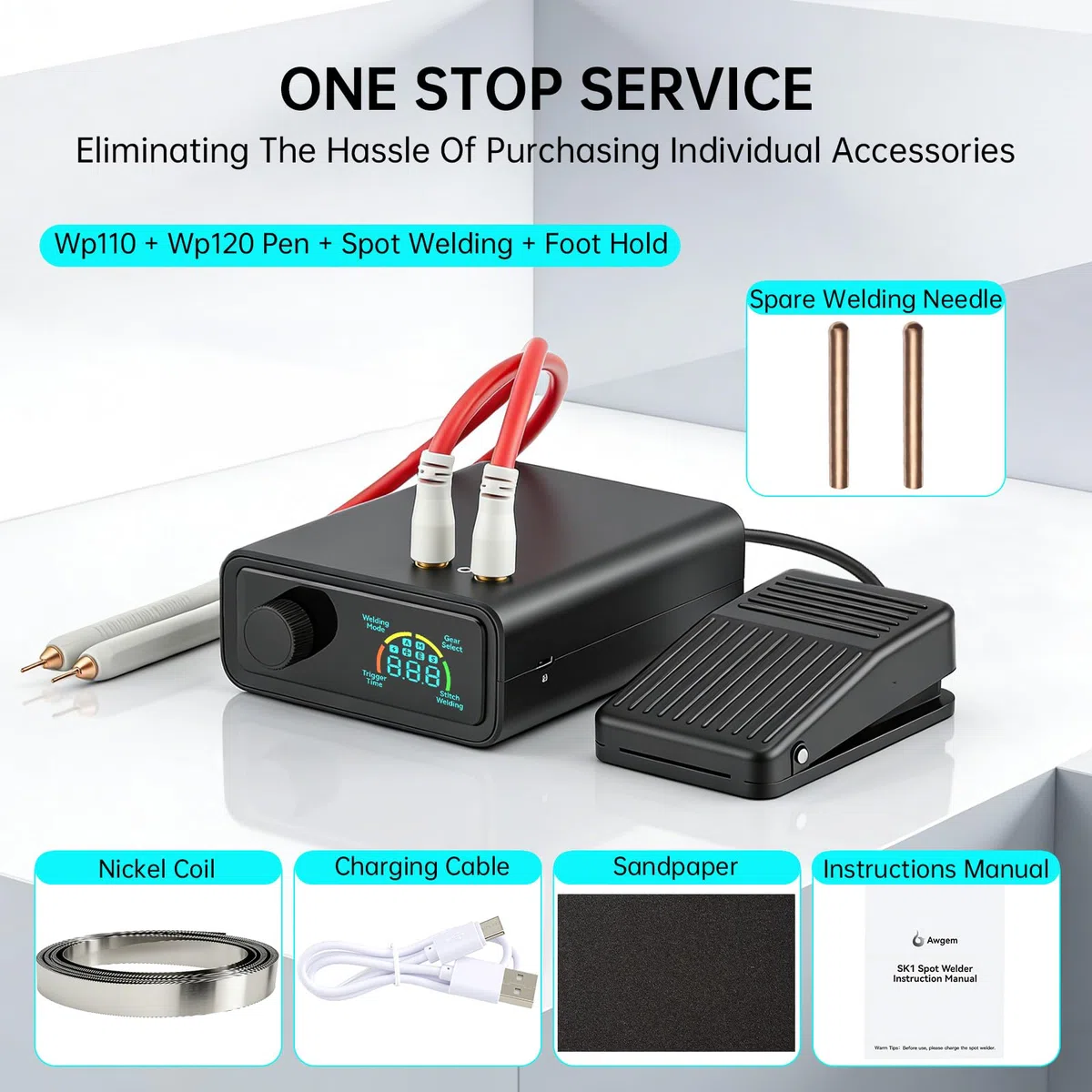 Saldatrice a Punti Senza Fili 11340 W, Saldatore per Batterie con Schermo LCD, Manopola Rotante, Pedale e Penna, 5000 mAh, Saldatura 0,1-0,4 mm per Pacchi Batteria Fai da Te