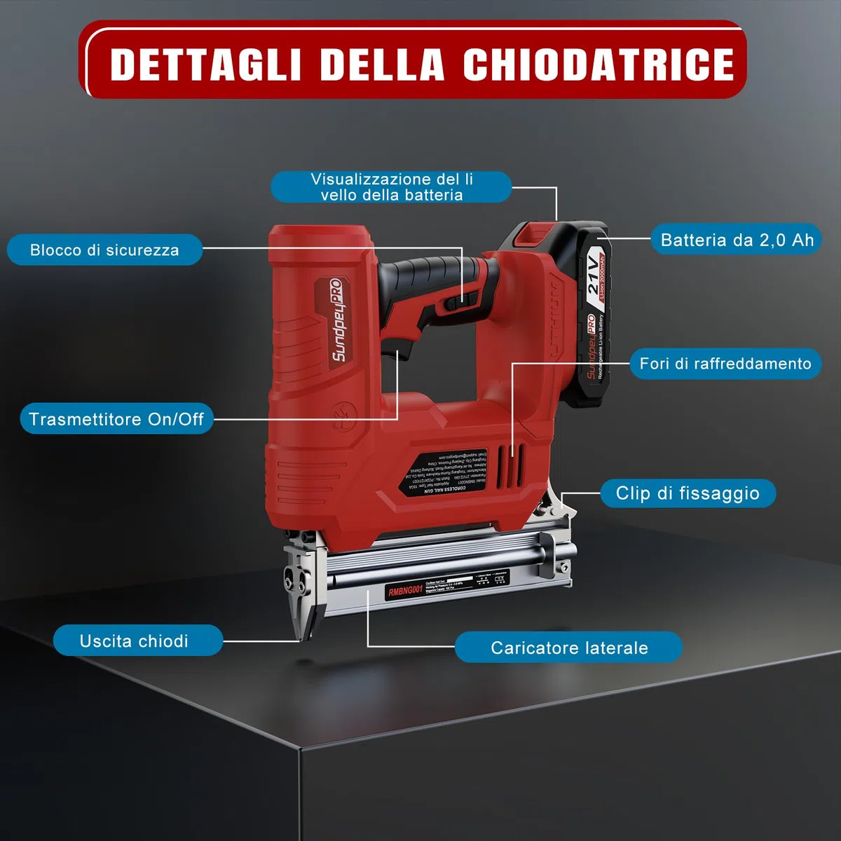 Sparachiodi a Batteria 21V - 2-in-1 Chiodatrice a Batteria con 2 x 2.0Ah Batterie, 180 Chiodi/Min, Graffettatrice con 600 Chiodi 18GA e 2.000 Chiodi a U per Tappezzeria, Falegnameria