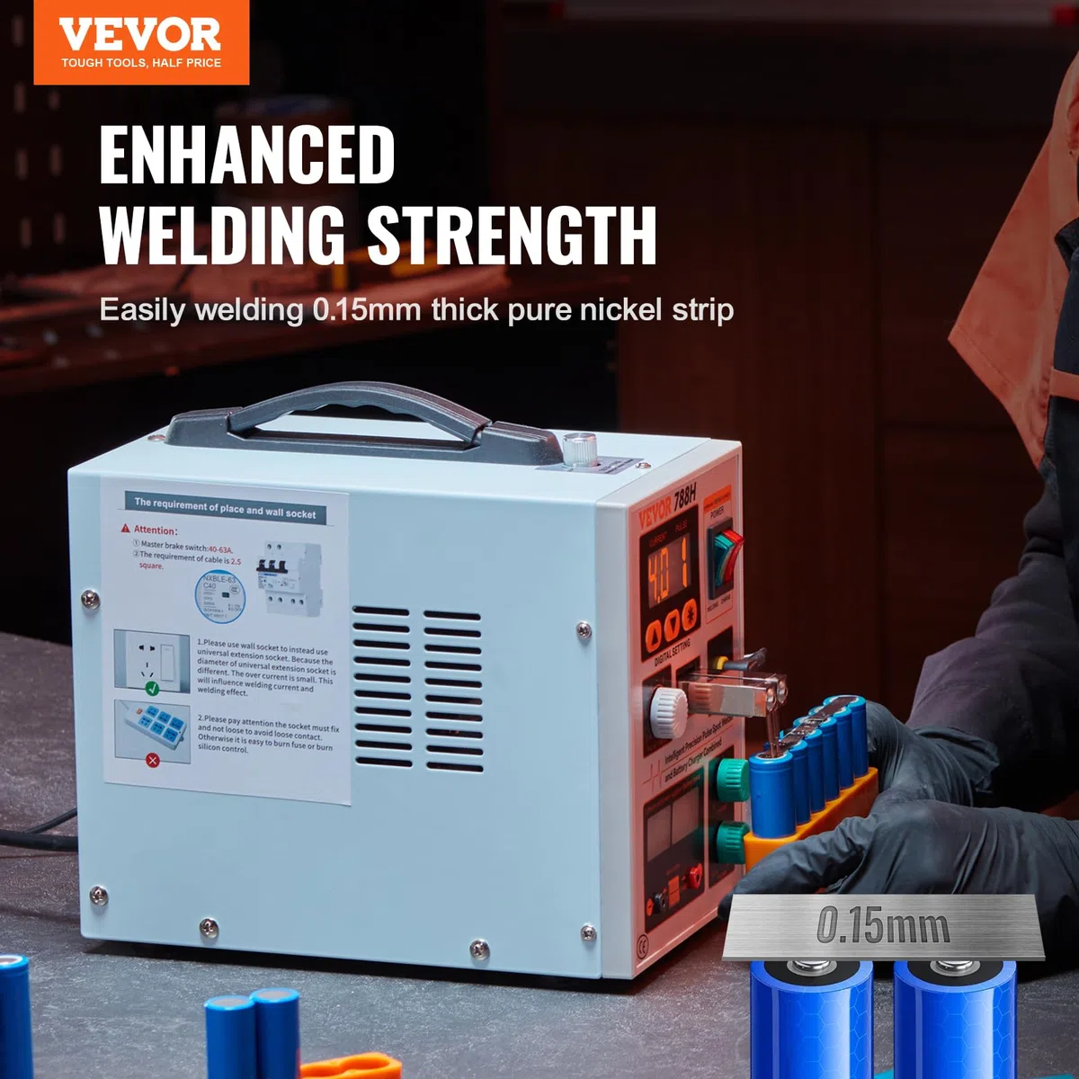 VEVOR Saldatrice a Punti a Batteria, Saldatrice a Punti a Impulsi 788H, Saldatrice a Batteria Portatile ad Alta Potenza con 2 Modalità, LED per Nichel Puro da 0,15 mm