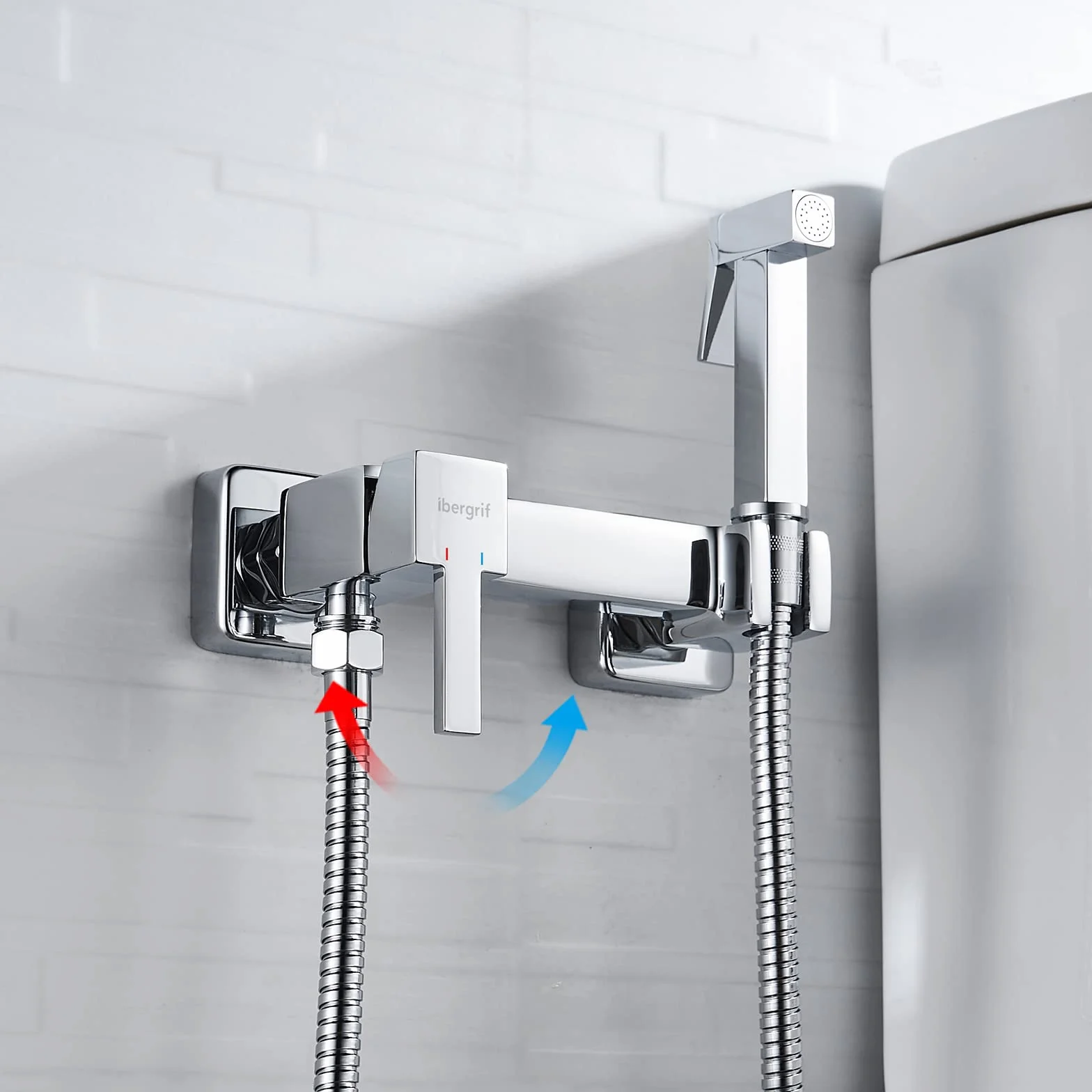 Ibergrif - Kit Doccetta Esterno per WC e Bidet, Acqua Calda e Fredda,