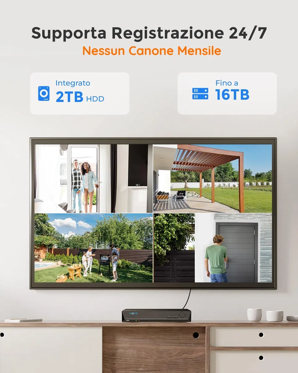 Reolink 5MP PoE Kit Videosorveglianza Esterno, 4K NVR 8CH 2TB + 4x 5MP Telecamera, Rilevamento di Uomo/Veicolo, Visione Notturna IR, Impermeabile IP67, Registrazione 24/7, RLK8-410B4-5MP (Nero)