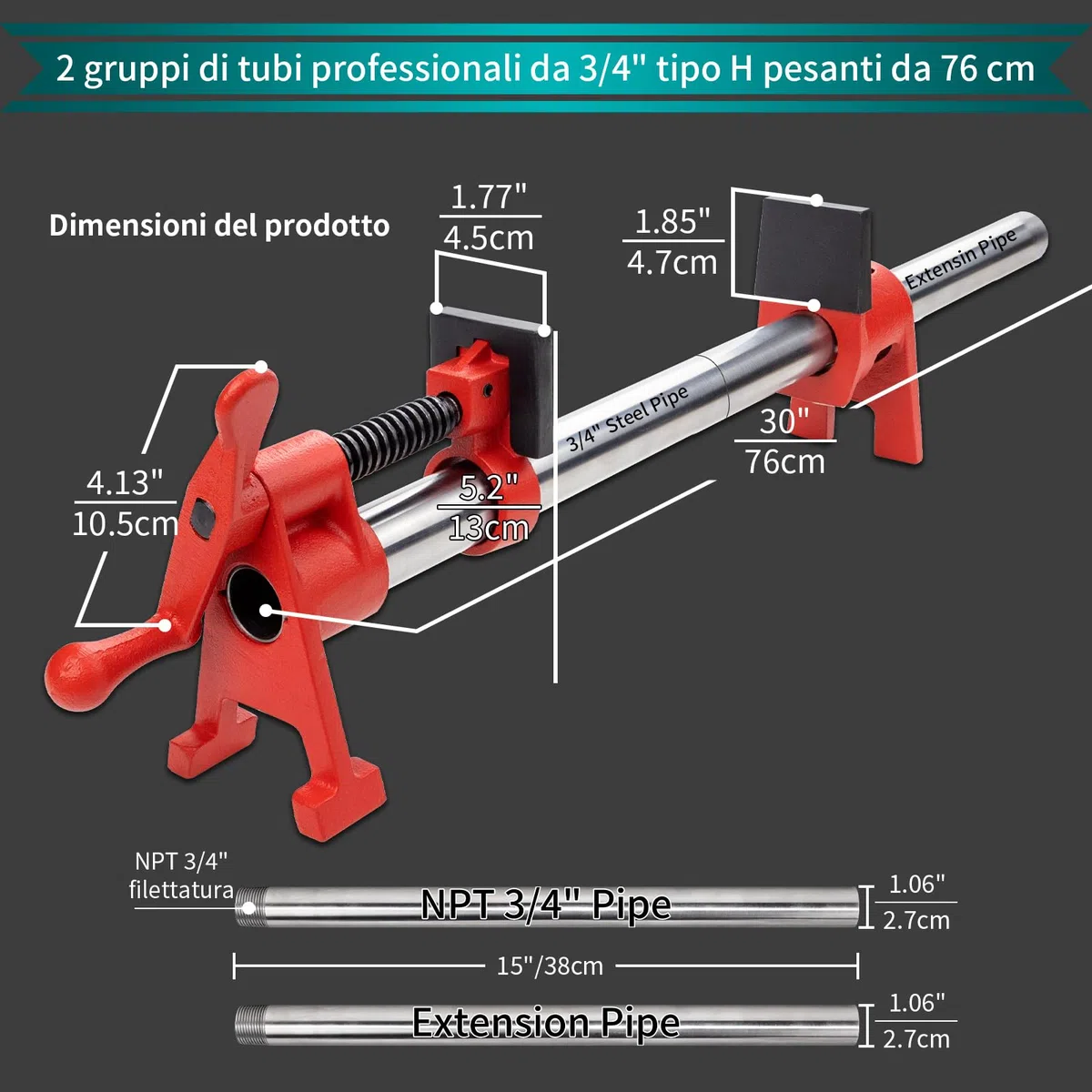 Morsetti per Legno a Tubo, 2 Pezzi 3/4" Morsetti per Tubi di Legno con Tubo diritto filettato in acciaio